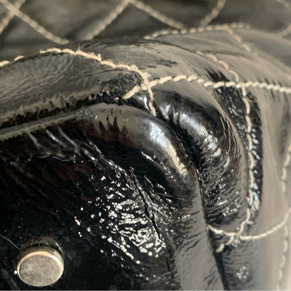 Cavalcanti Genuine Black Patent Leather Shoulder Bag Quilt Made In Italy Large - Picture 13 of 16